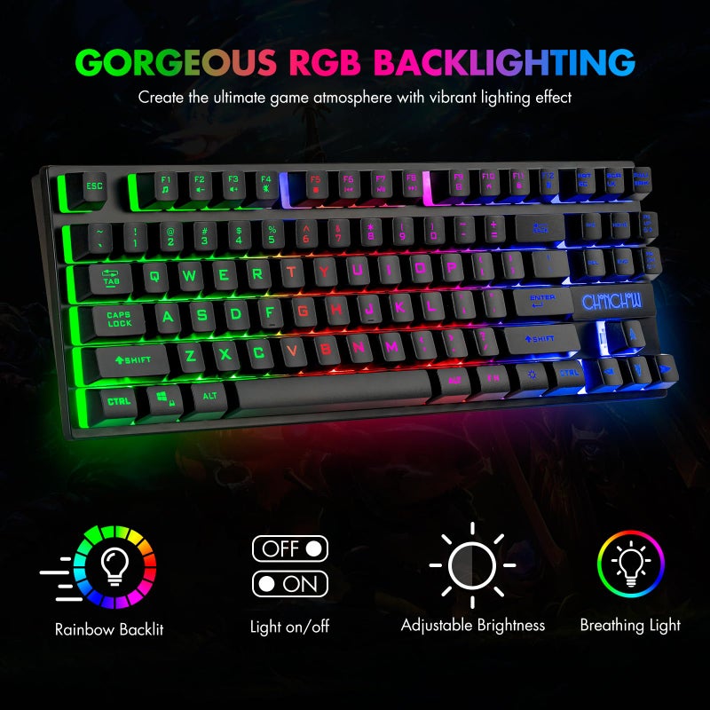 CHONCHOW 87 Keys TKL Gaming Keyboard and Mouse Combo, Wired LED Rainbow Backlit Keyboard 800-3200 DPI RGB Mouse, Gaming for PS4 Xbox PC Laptop Mac - Image 2